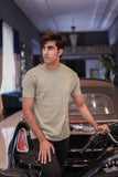 Men's Textured Green Crew Neck T-Shirt