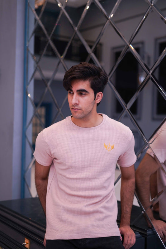 Men's Textured Pink Crew Neck T-Shirt